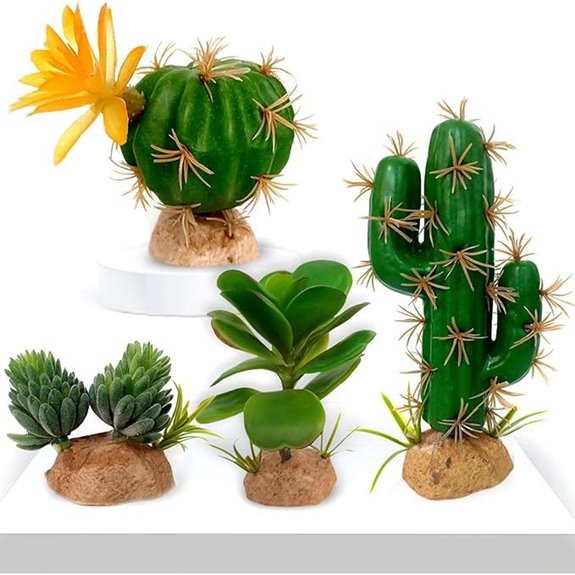 Fake Reptile Plants: Desert Succulent Cactus 4-Pack Decor