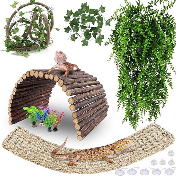 Heroccci Bearded Dragon Habitat Decor: Bridge Vines Leaves