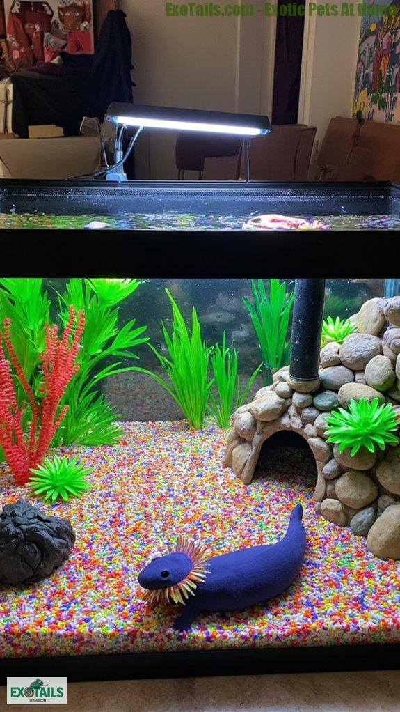 colorful axolotl habitat setup
