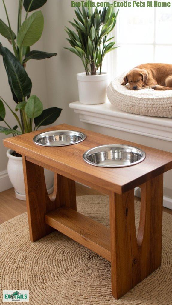 elevated wooden pet feeders