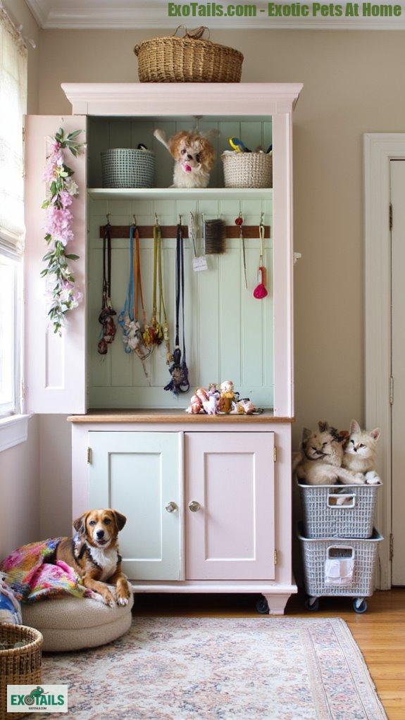 organized pet supply storage
