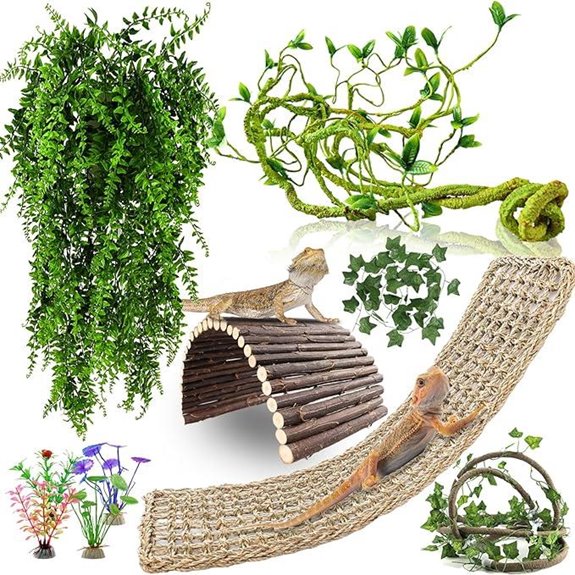Bearded Dragon Tank Accessories 10 PCS Reptile Hammock Plants Bridge Jungle Climber Vines for Snakes Bearded Dragon Chameleon Gecko Lizard