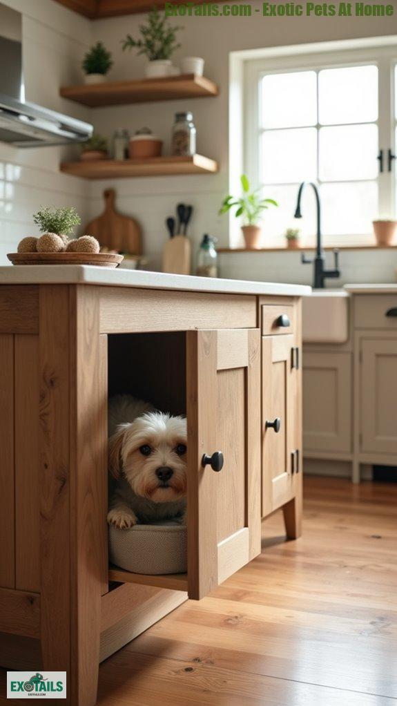 stylish kitchen island with pet compartment