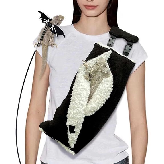 Adjustable Bearded Dragon Sling Carrier with Leash (Black)